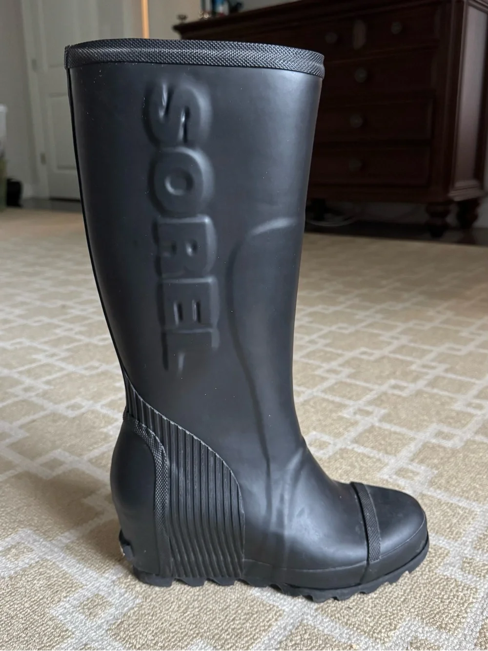 Sorel Joan Rain Wedge Tall Waterproof Rubber Boots Black Size 10
